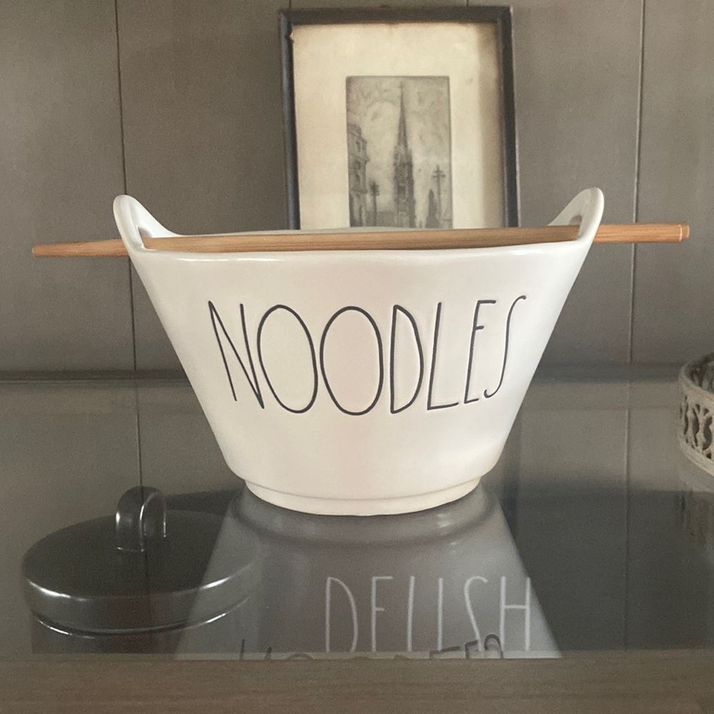 Rae Dunn Noodles bowl with chopsticks